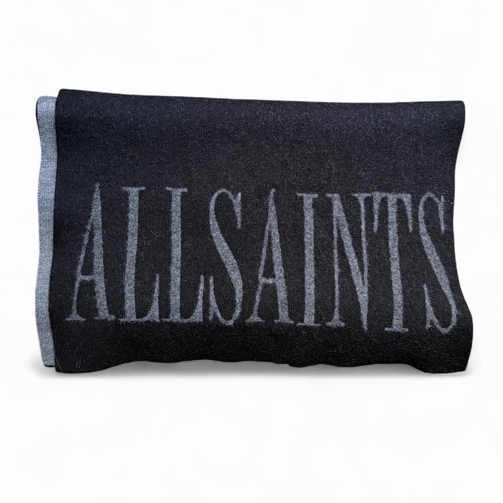 Allsaints Merino Wool Reversible Casual Minimalist Black Scarf